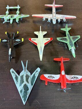 Lot of 7 Diecast Airplanes - Jets and Biplanes - Assorted Brands and Styles GUC
